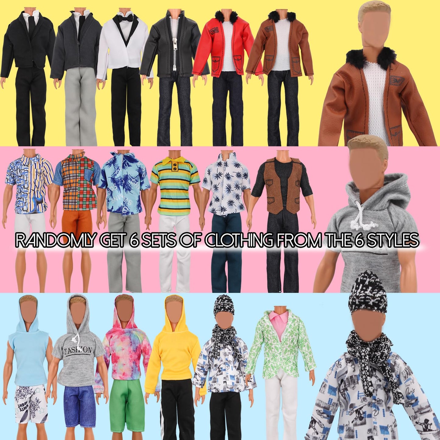 ZTWEDEN 12-Inch Boy Doll Clothes Set – Leather Jacket, Suit & More (6 Random Sets)