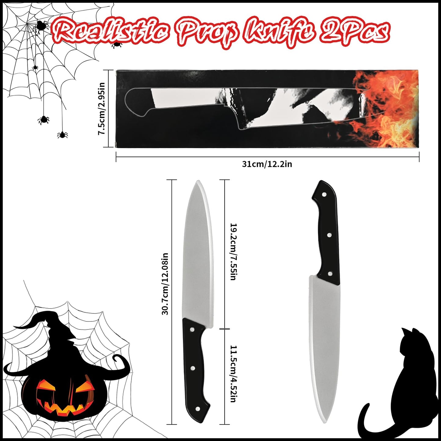 ZUADOKL Fake Knife Prop 2pcs – Halloween Cosplay Knife Props, Safe Plastic