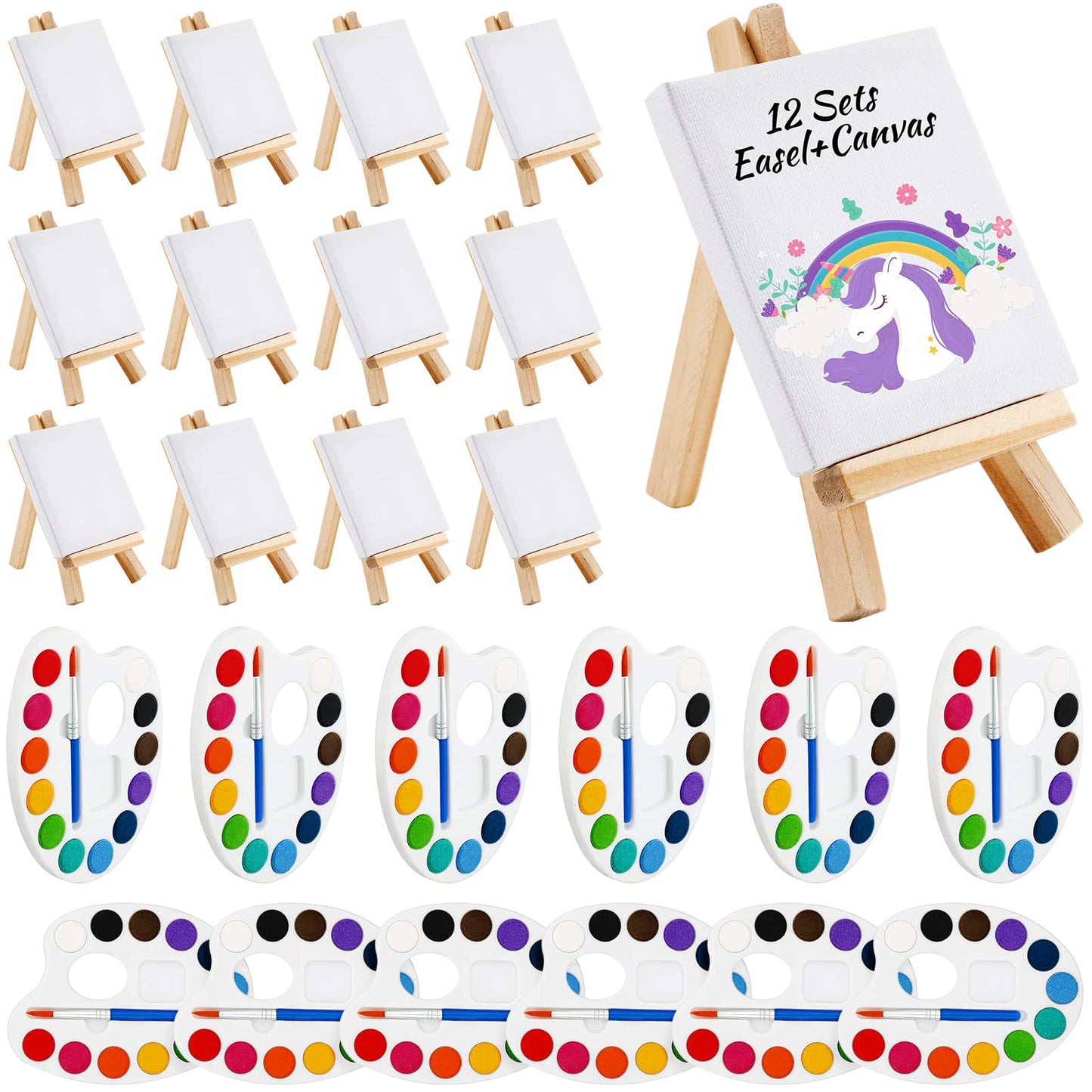 Zubebe 12-Set Mini Canvas Painting Kit – 4x4in Canvases with Wooden Easels (Valentine’s Day Gifts)