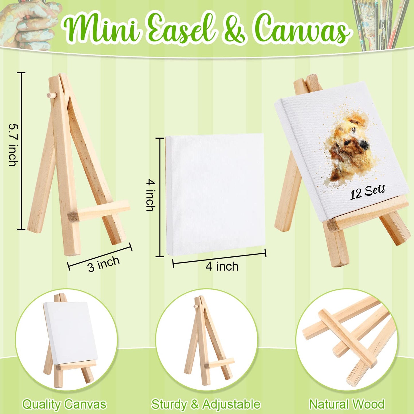 Zubebe 12-Set Mini Canvas Painting Kit – 4x4in Canvases with Wooden Easels (Valentine’s Day Gifts)