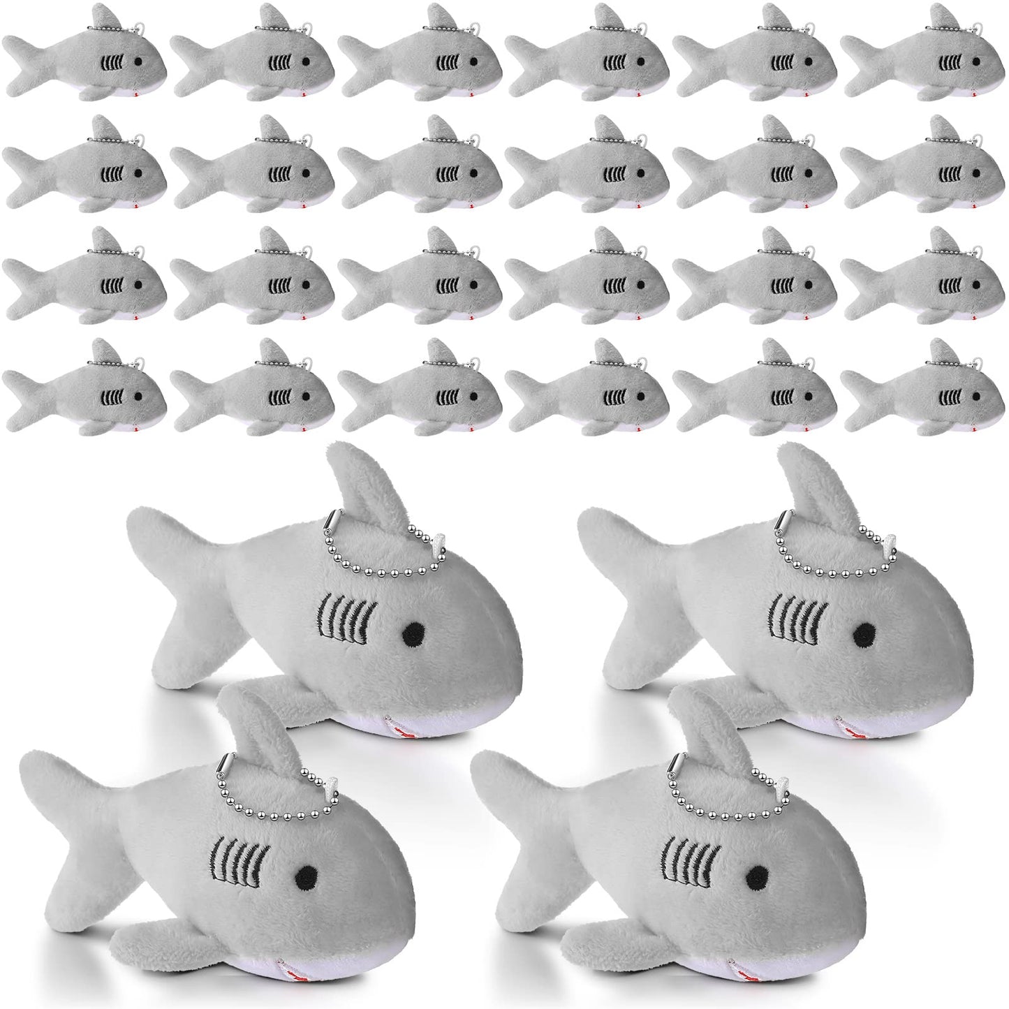 Zubebe 24 Pcs Shark Plush Keychains – Gray Mini Keychains for Party Favors, Gifts & Decor