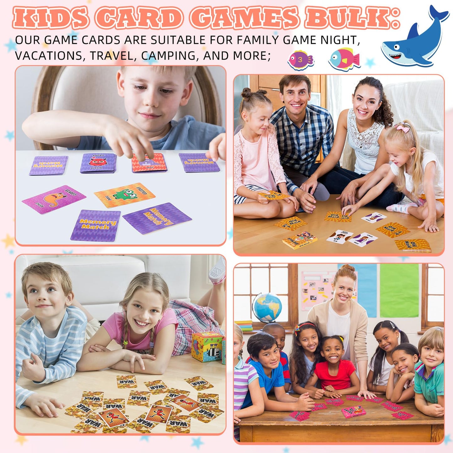 Zubebe 28-Pack Kids Card Games Set — 7 Classic Games in Bulk (Go Fish, Old Maid, Crazy Eights, Memory Match, Slap Jack, War, Animal-Themed)