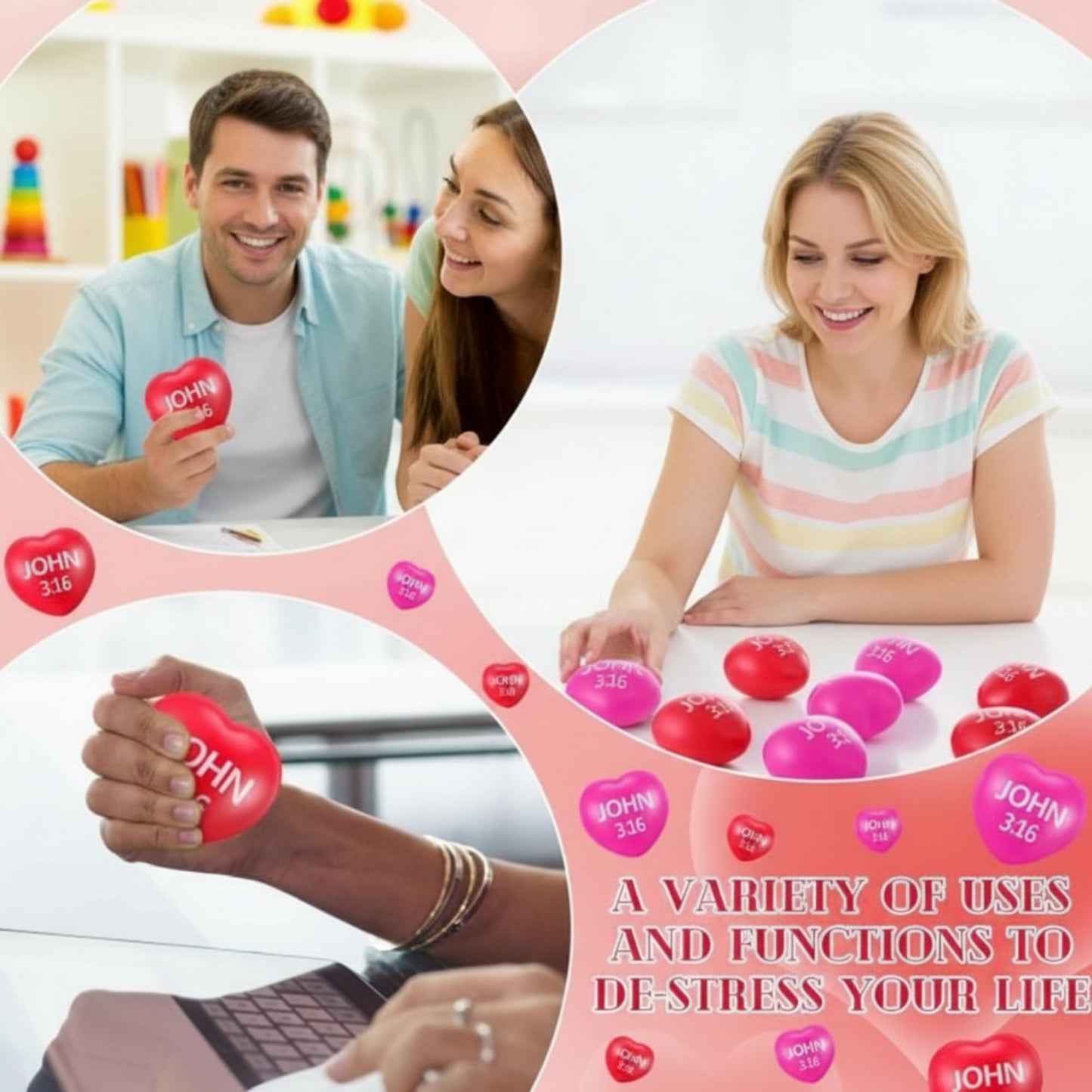 Zubebe 48 Pcs Valentine Heart Stress Balls Bulk – John 3:16, Red