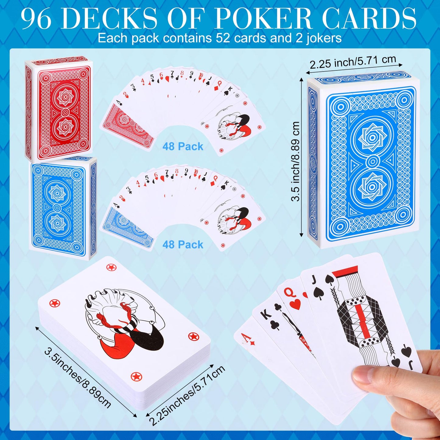 Zubebe 96-Pack Playing Cards Bulk Decks | Mini 2.25 x 3.5-Inch Red & Blue