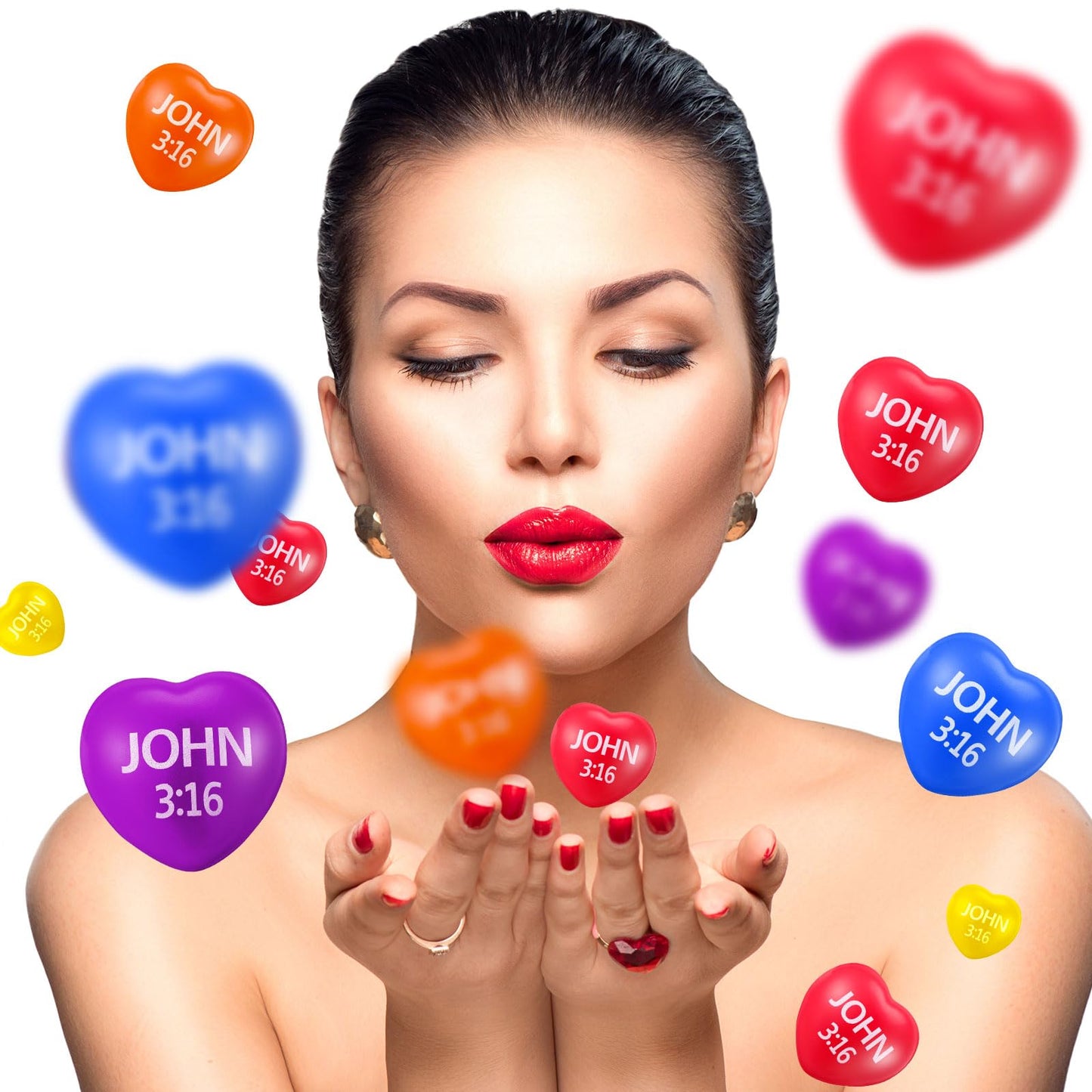 Zubebe 48 Pcs Valentine Heart Stress Balls – John 3:16, Multicolor, 2.76''