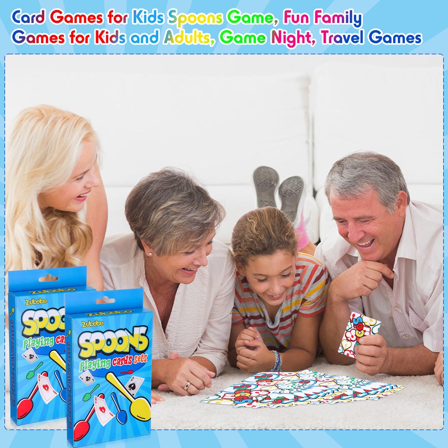 Zubebe 6 Sets Spoons Game – Giant Spoons & Cards for Family Fun, Travel & Parties