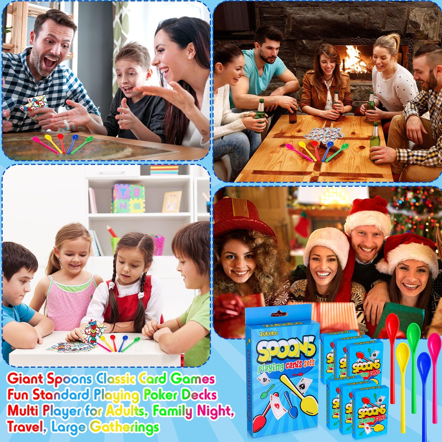 Zubebe 6 Sets Spoons Game – Giant Spoons & Cards for Family Fun, Travel & Parties