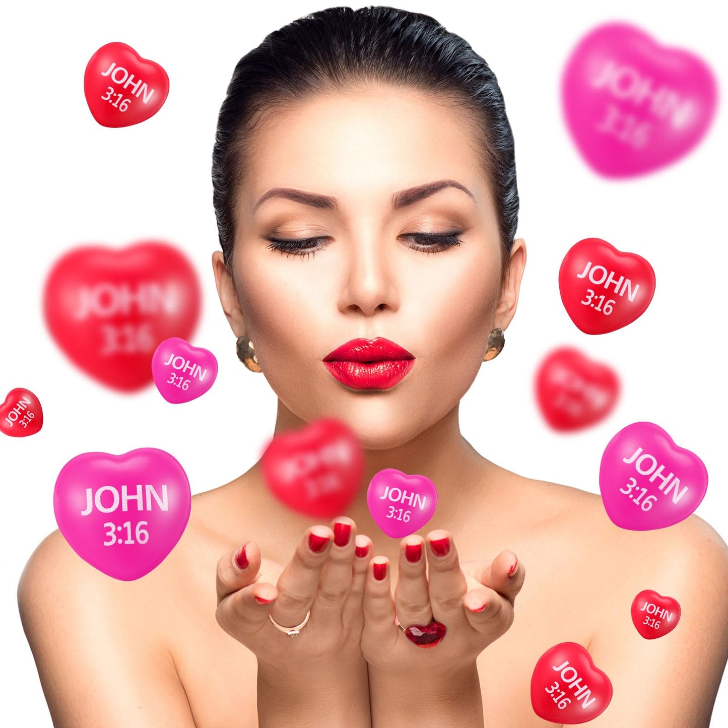 Zubebe 48 Pcs Valentine Heart Stress Balls Bulk – John 3:16, Red