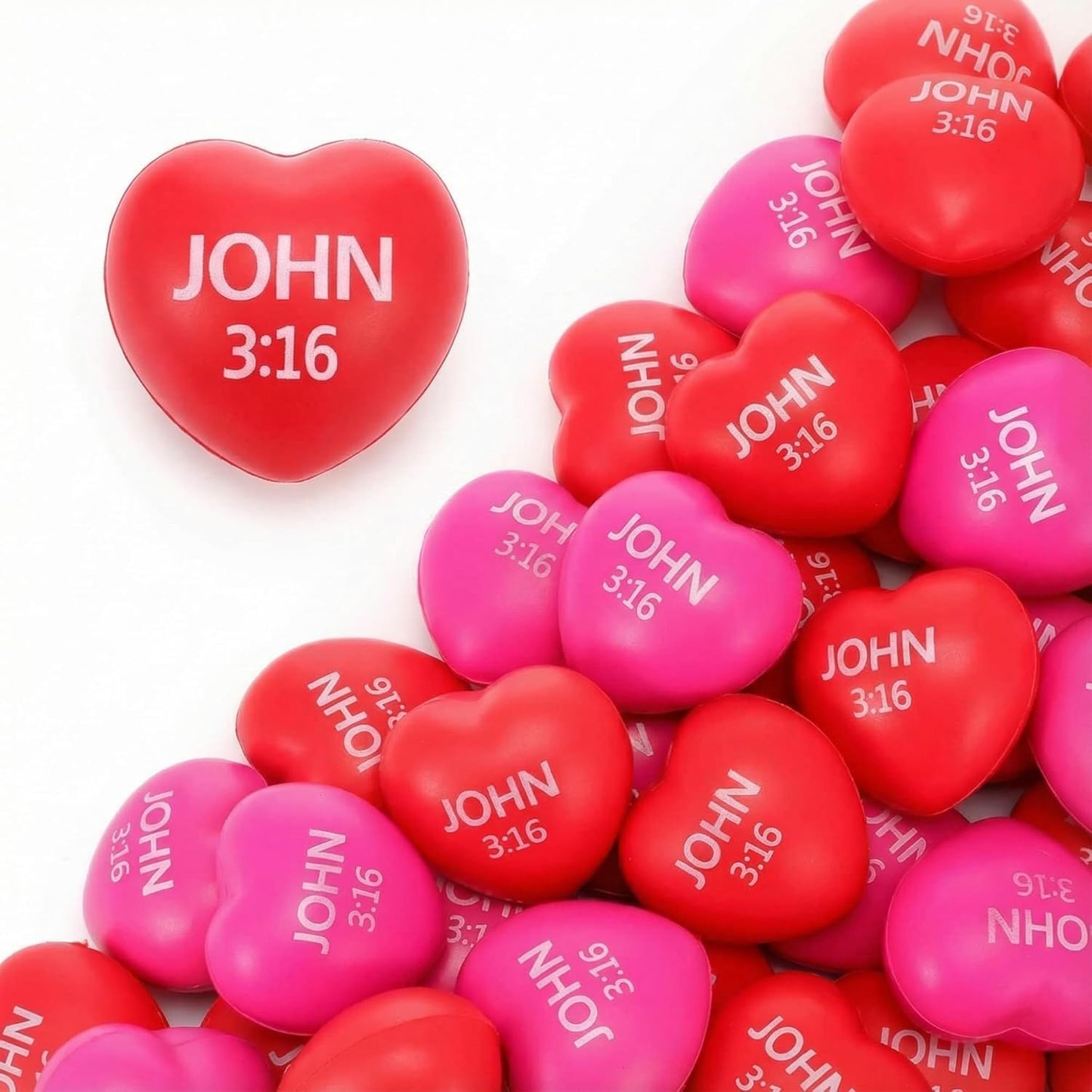 Zubebe 48 Pcs Valentine Heart Stress Balls Bulk – John 3:16, Red