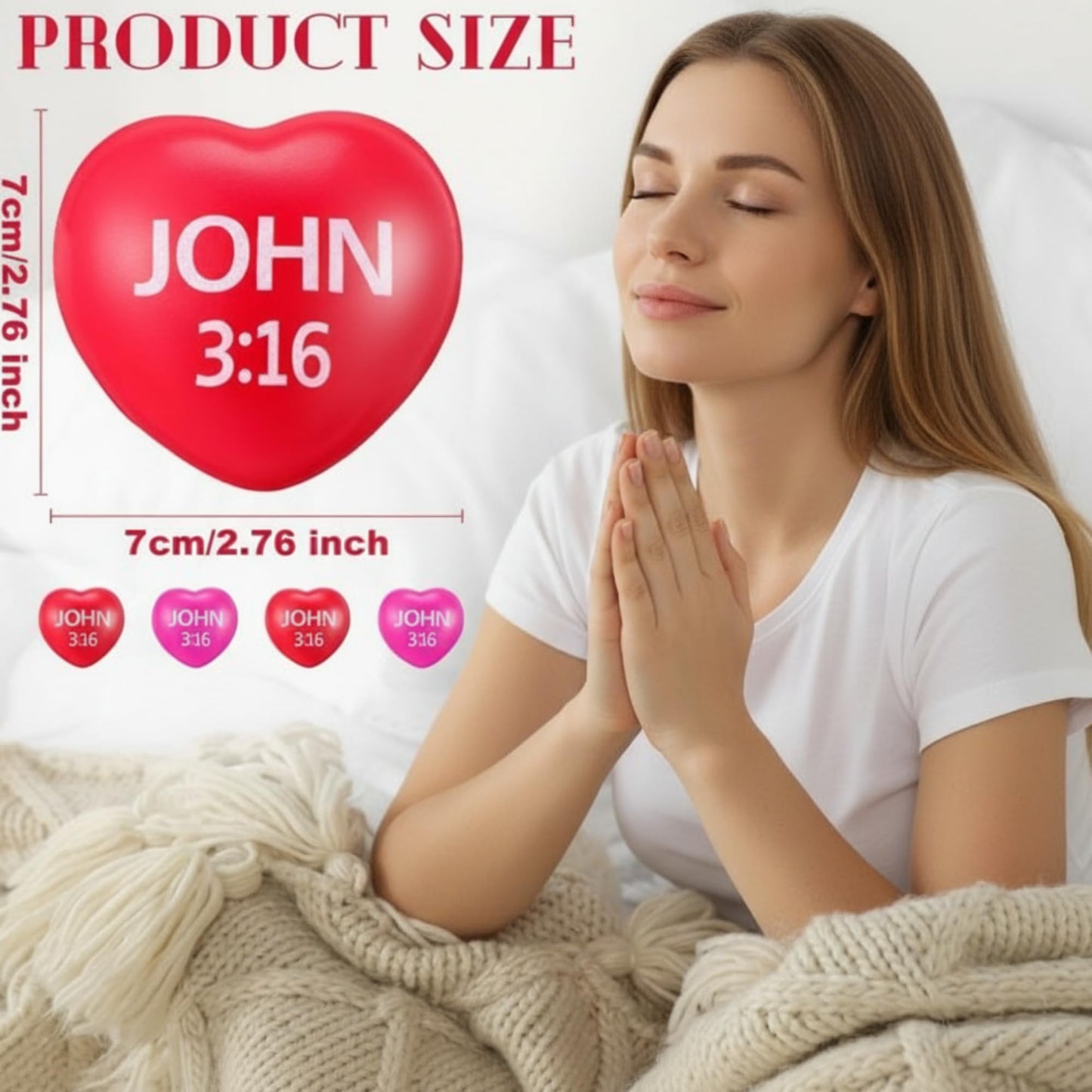 Zubebe 48 Pcs Valentine Heart Stress Balls Bulk – John 3:16, Red