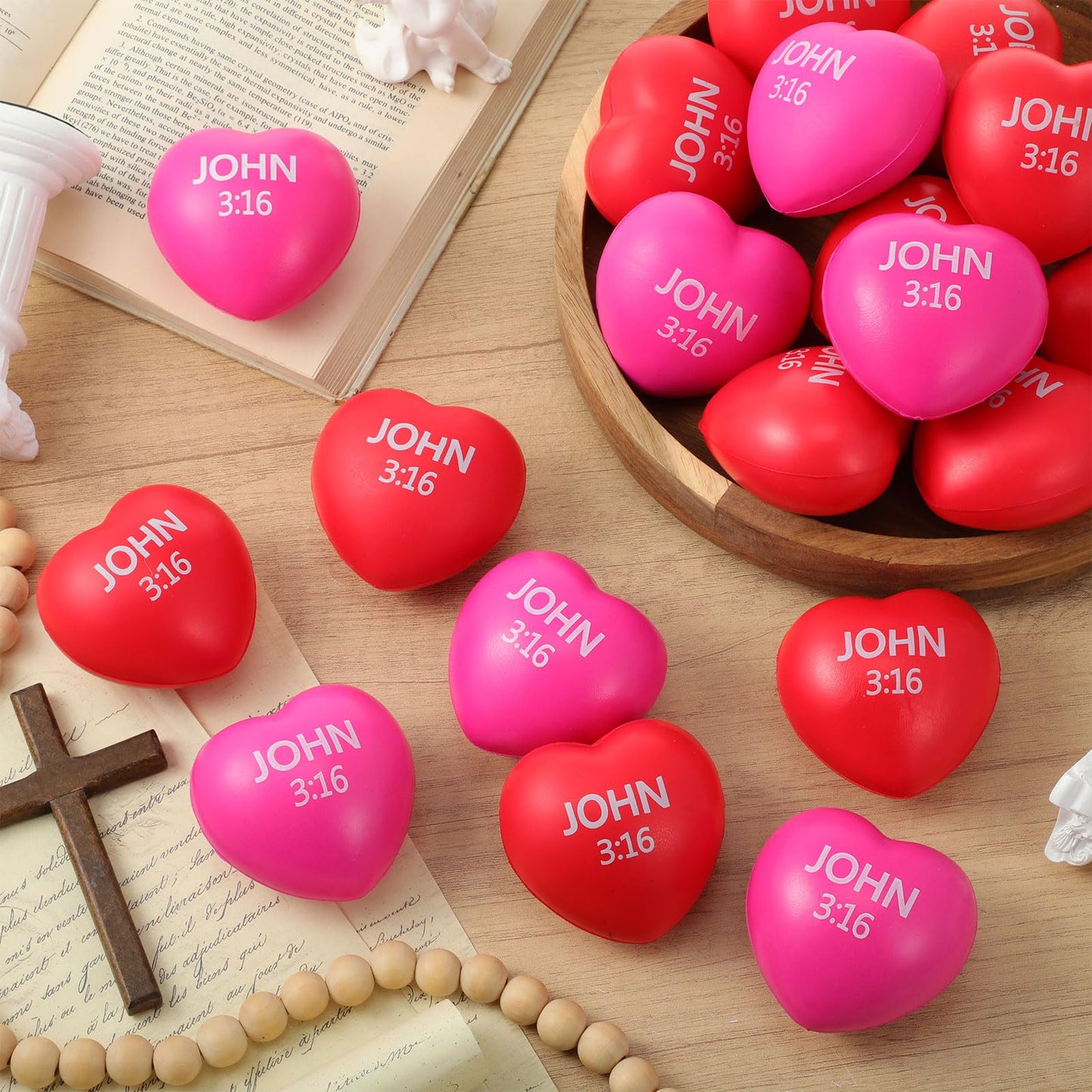 Zubebe 48 Pcs Valentine Heart Stress Balls Bulk – John 3:16, Red