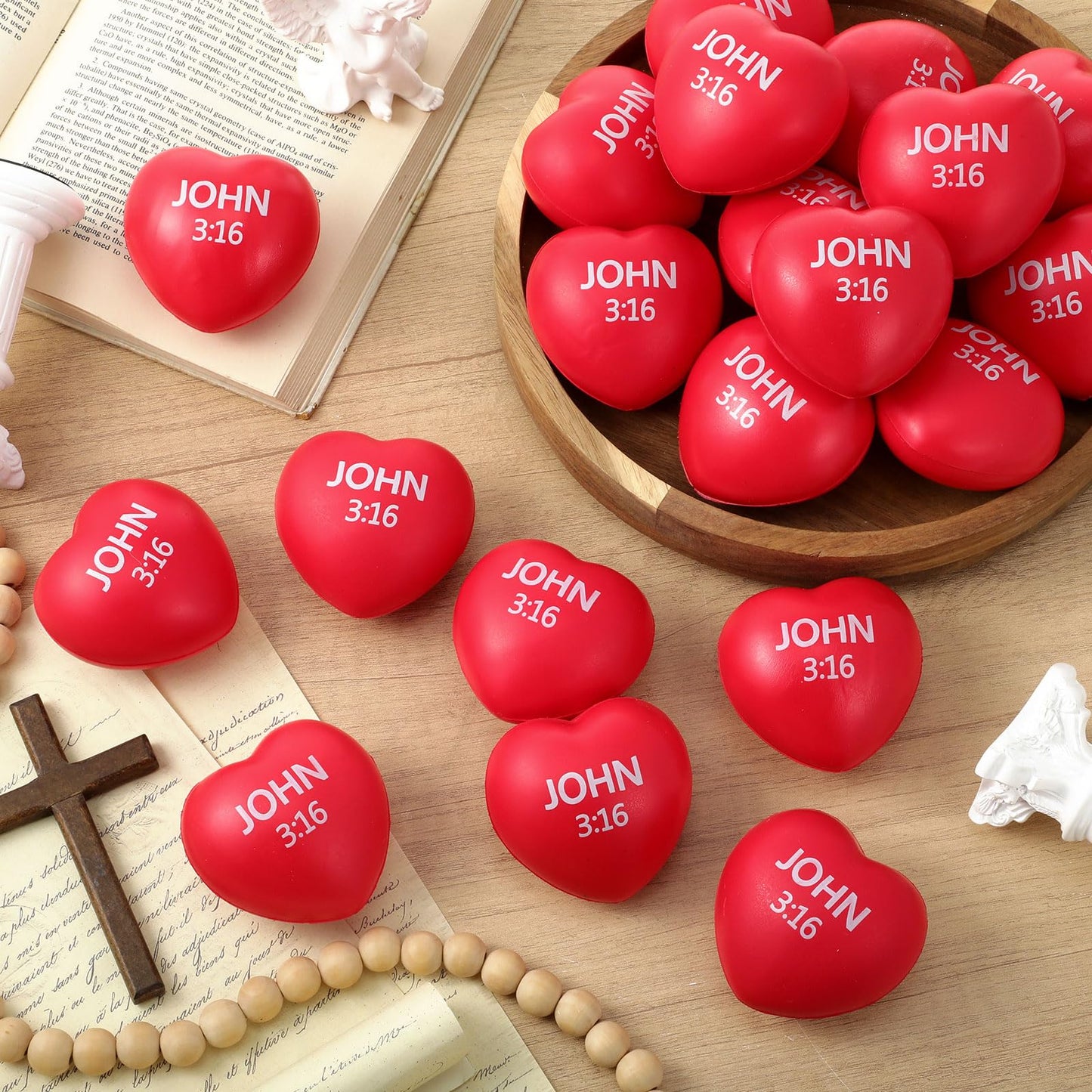 Zubebe 60 Pcs Valentine Heart Stress Balls JOHN 3:16 Red 2.76 in