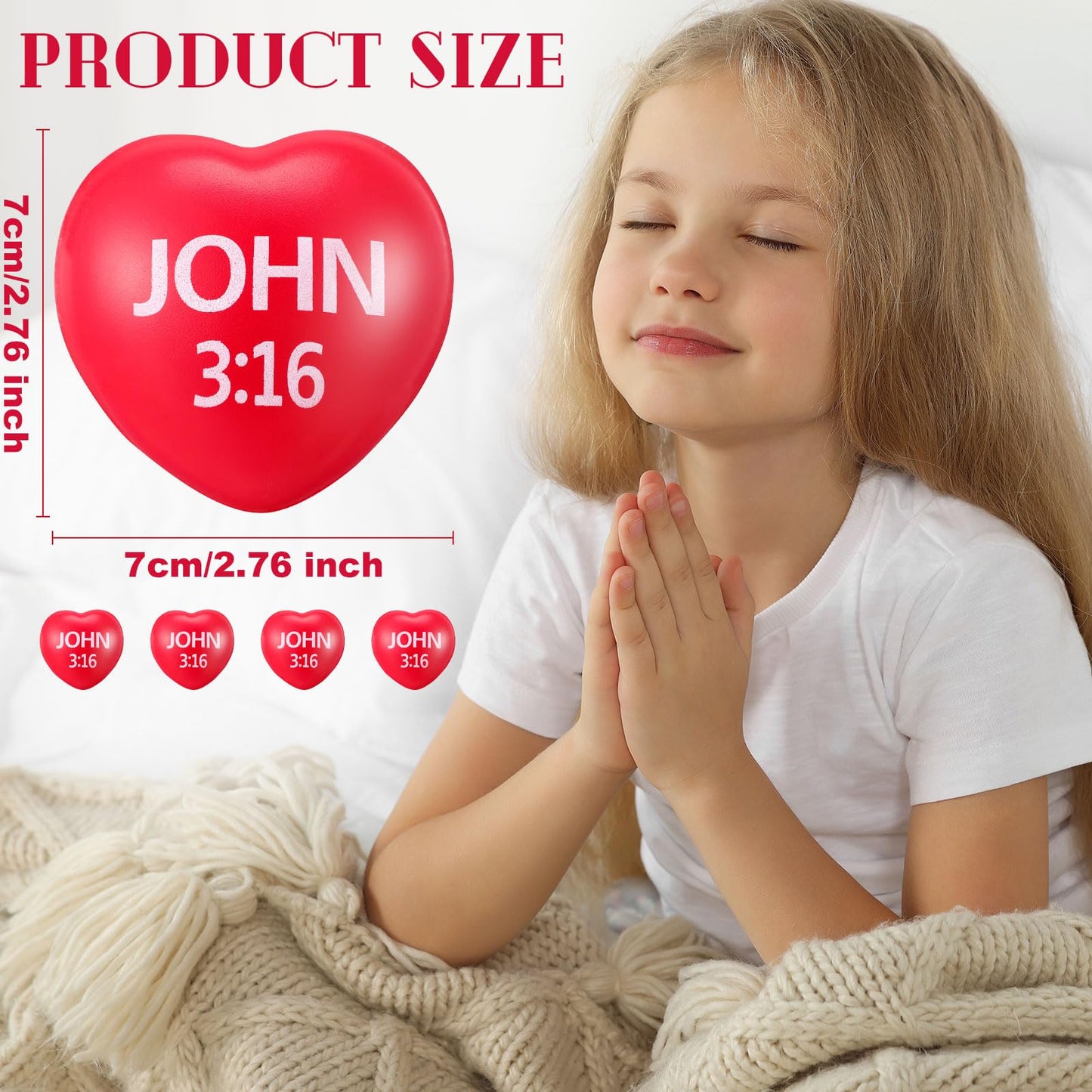 Zubebe 24 Pcs Valentine Heart Stress Balls with John 3:16 – Red PU Bulk Gift
