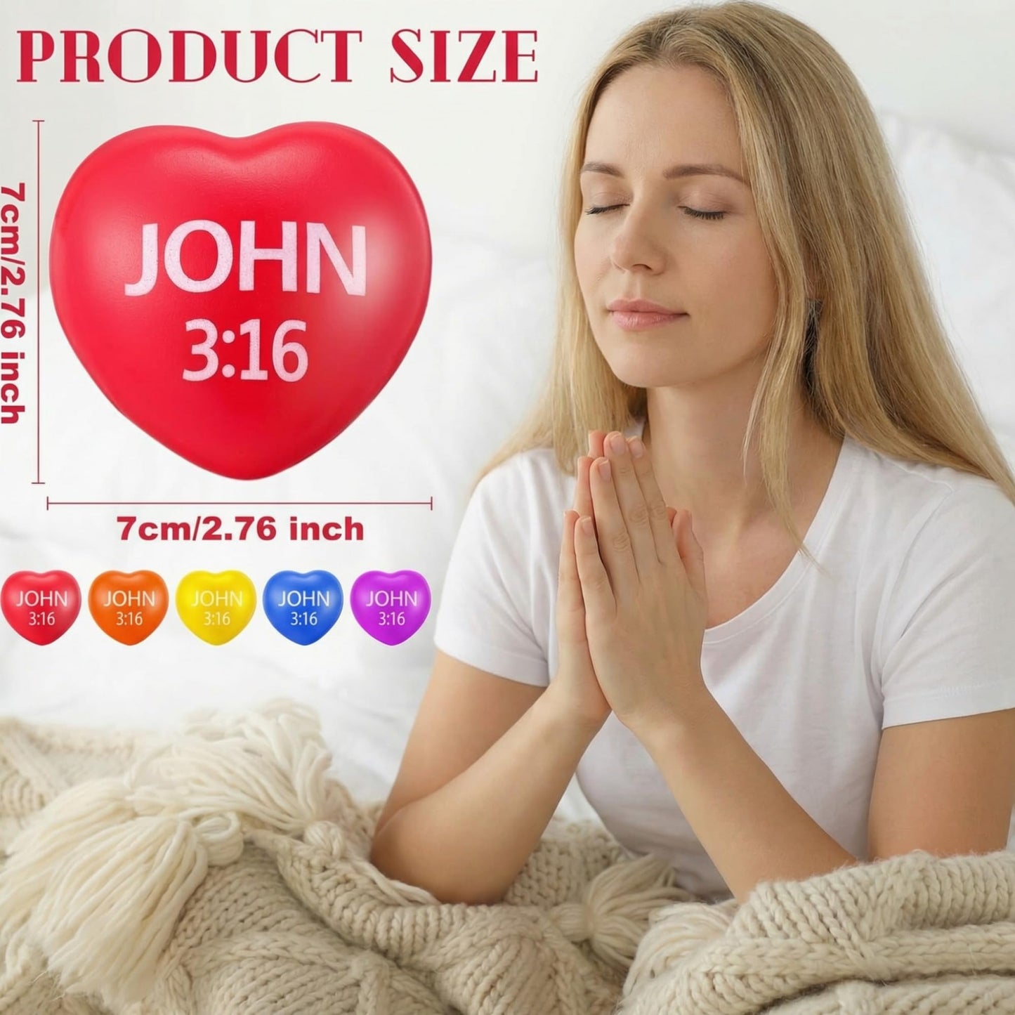 Zubebe 48 Pcs Valentine Heart Stress Balls – John 3:16, Multicolor, 2.76''
