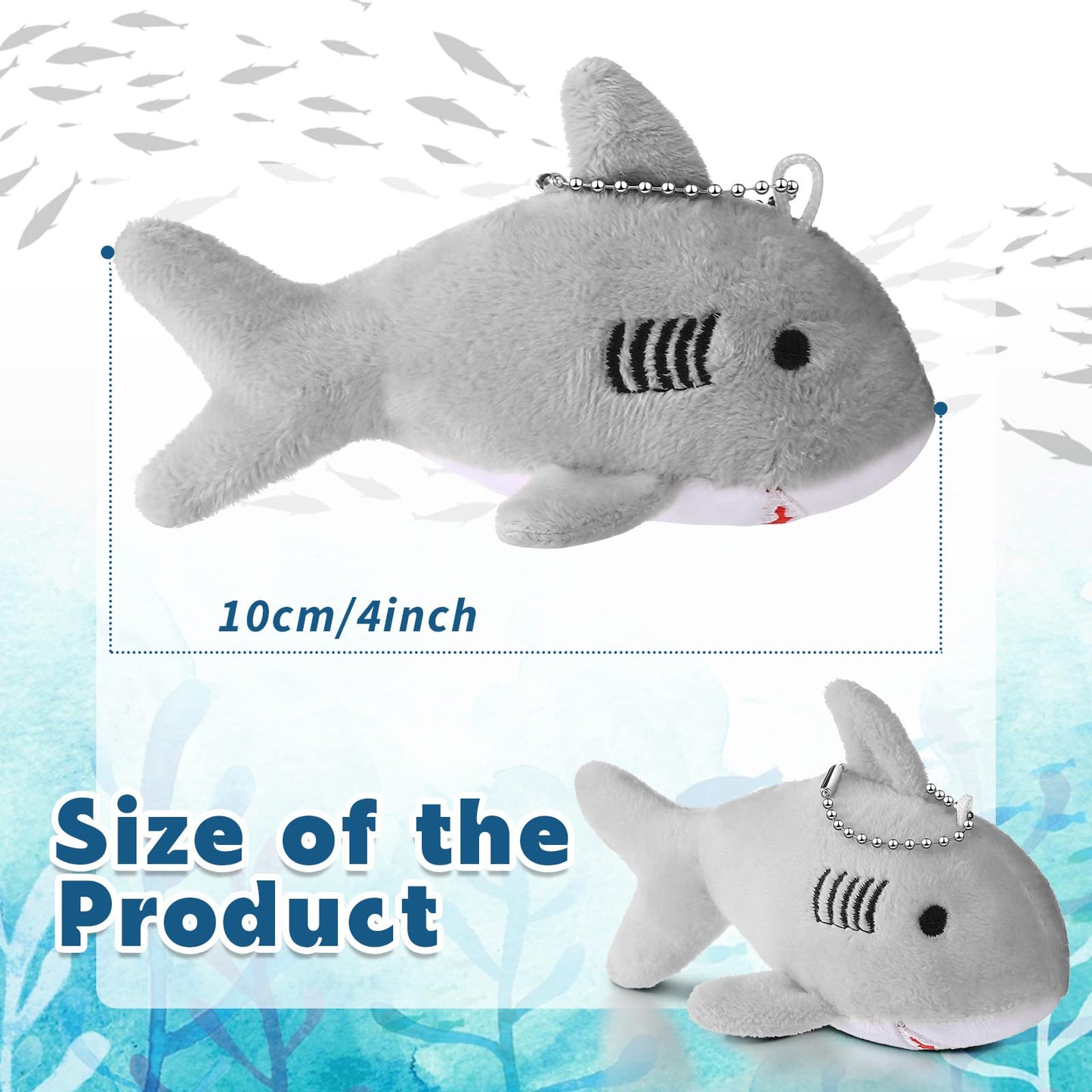 Zubebe 24 Pcs Shark Plush Keychains – Gray Mini Keychains for Party Favors, Gifts & Decor