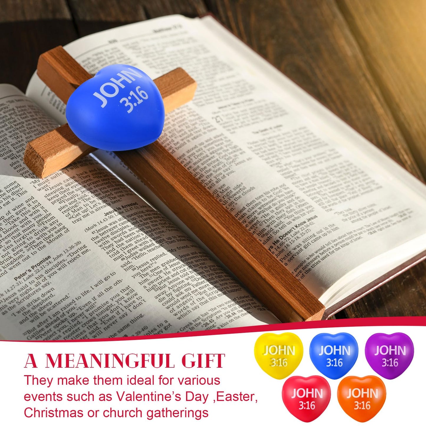 Zubebe 48 Pcs Valentine Heart Stress Balls – John 3:16, Multicolor, 2.76''