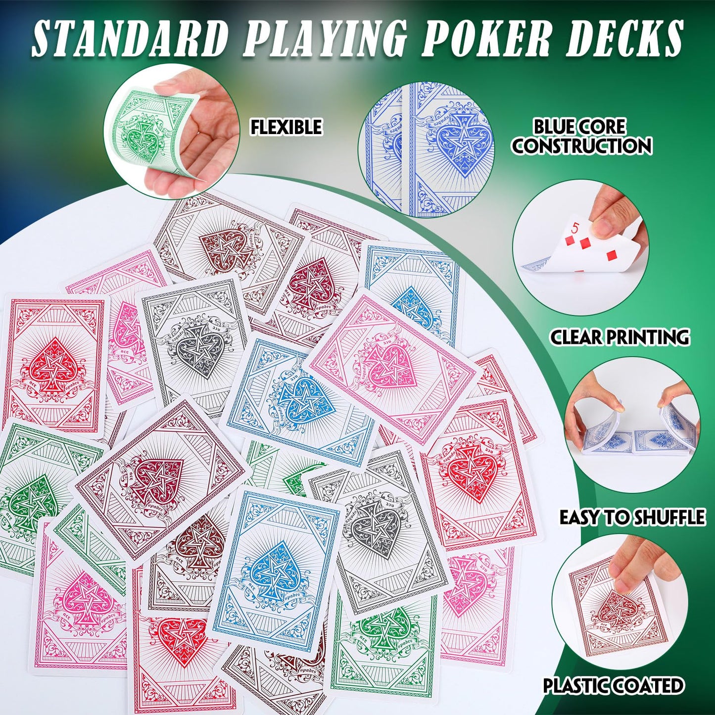 Zubebe 24-Pack Playing Cards – 52-Card Decks in 12 Color-Back Variants, Standard Poker Size