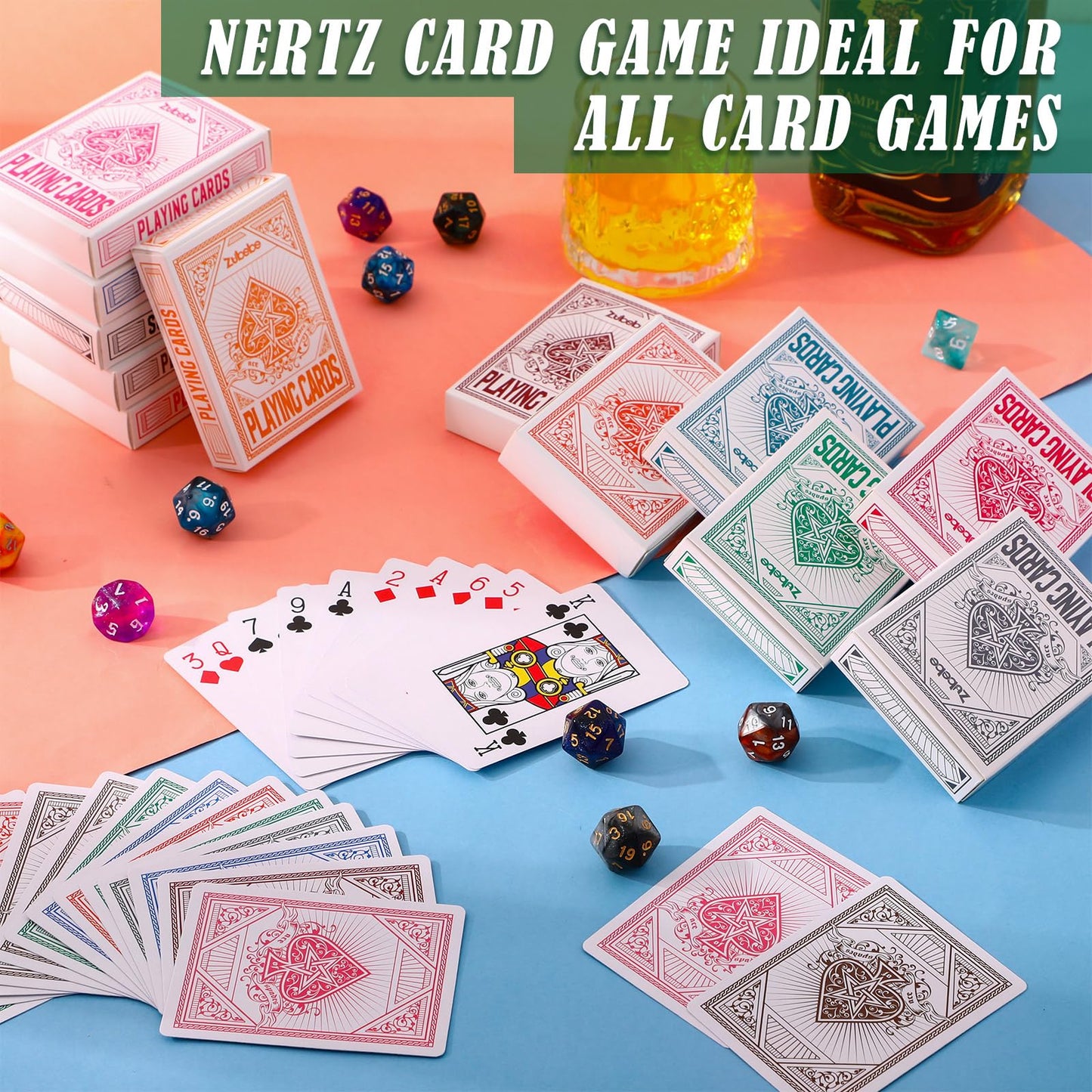 Zubebe 24-Pack Playing Cards – 52-Card Decks in 12 Color-Back Variants, Standard Poker Size