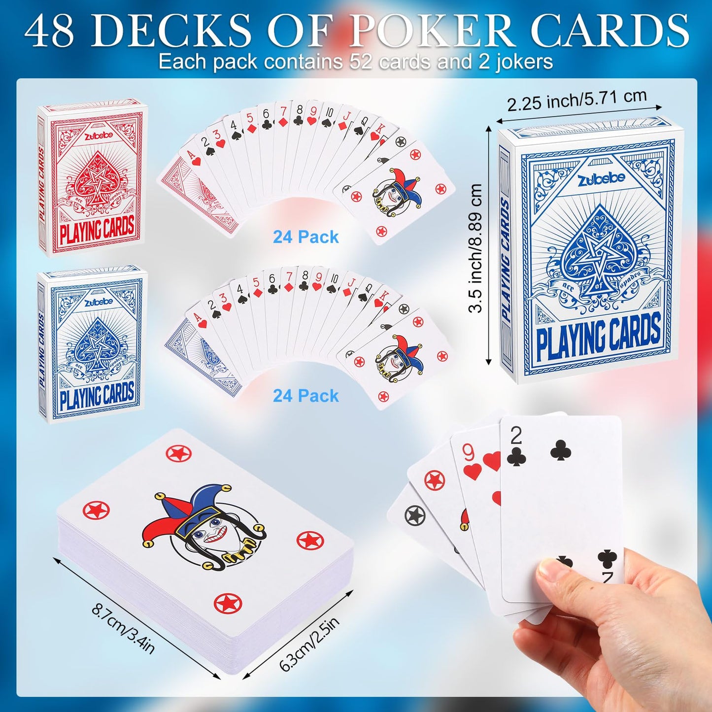 Zubebe 48-Pack Playing Cards Bulk Deck – Poker Size, Travel Friendly