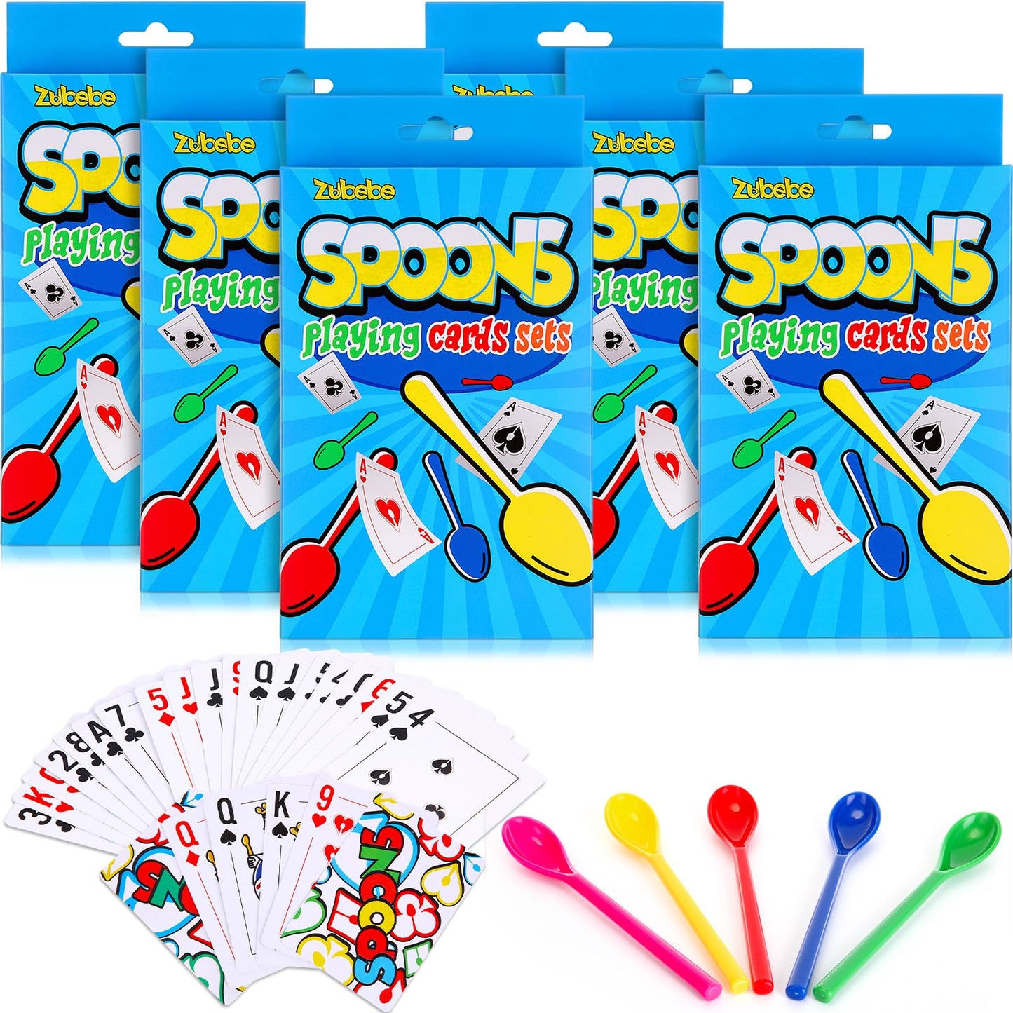 Zubebe 6 Sets Spoons Game – Giant Spoons & Cards for Family Fun, Travel & Parties
