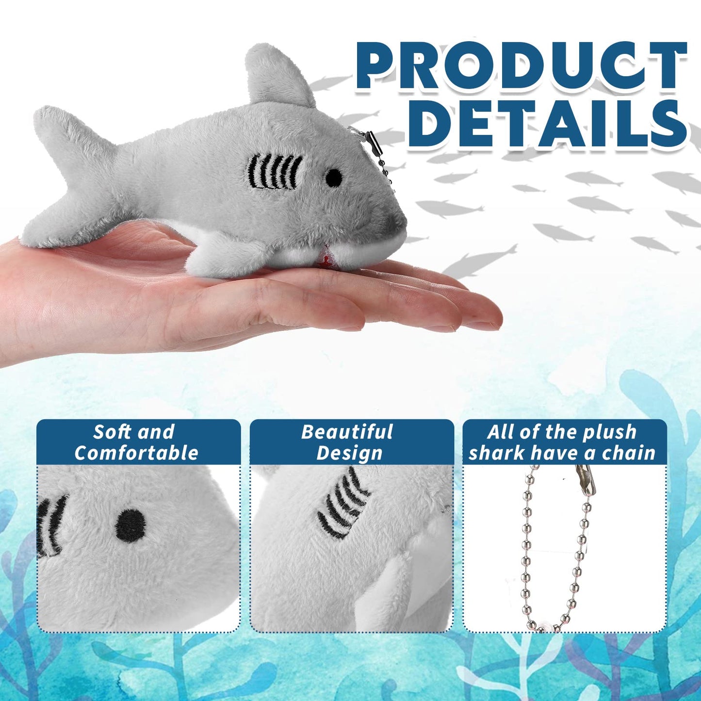 Zubebe 24 Pcs Shark Plush Keychains – Gray Mini Keychains for Party Favors, Gifts & Decor