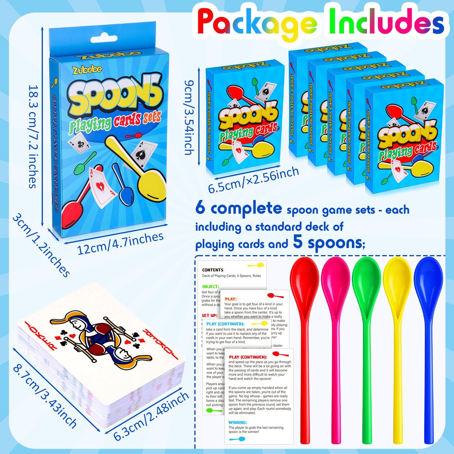 Zubebe 6 Sets Spoons Game – Giant Spoons & Cards for Family Fun, Travel & Parties