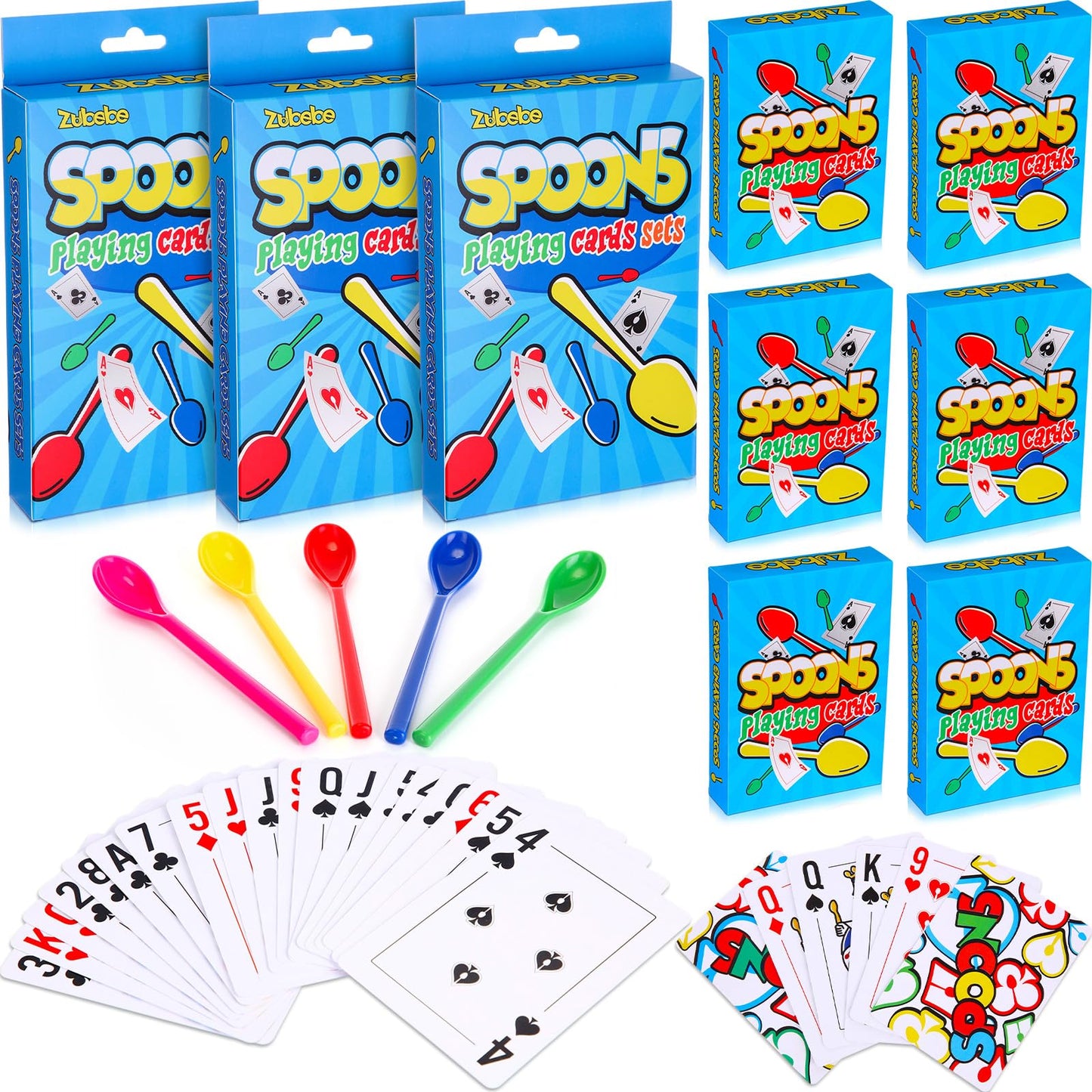 Zubebe 6 Sets Spoons Game – Giant Spoons & Cards for Family Fun, Travel & Parties