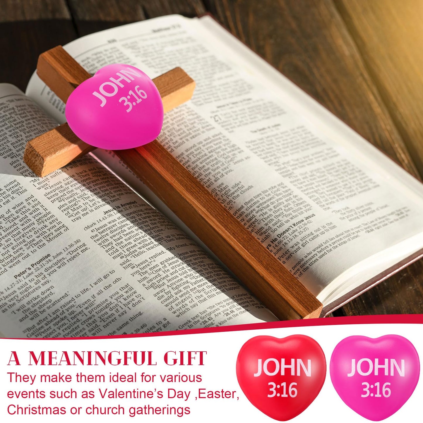 Zubebe 48 Pcs Valentine Heart Stress Balls Bulk – John 3:16, Red