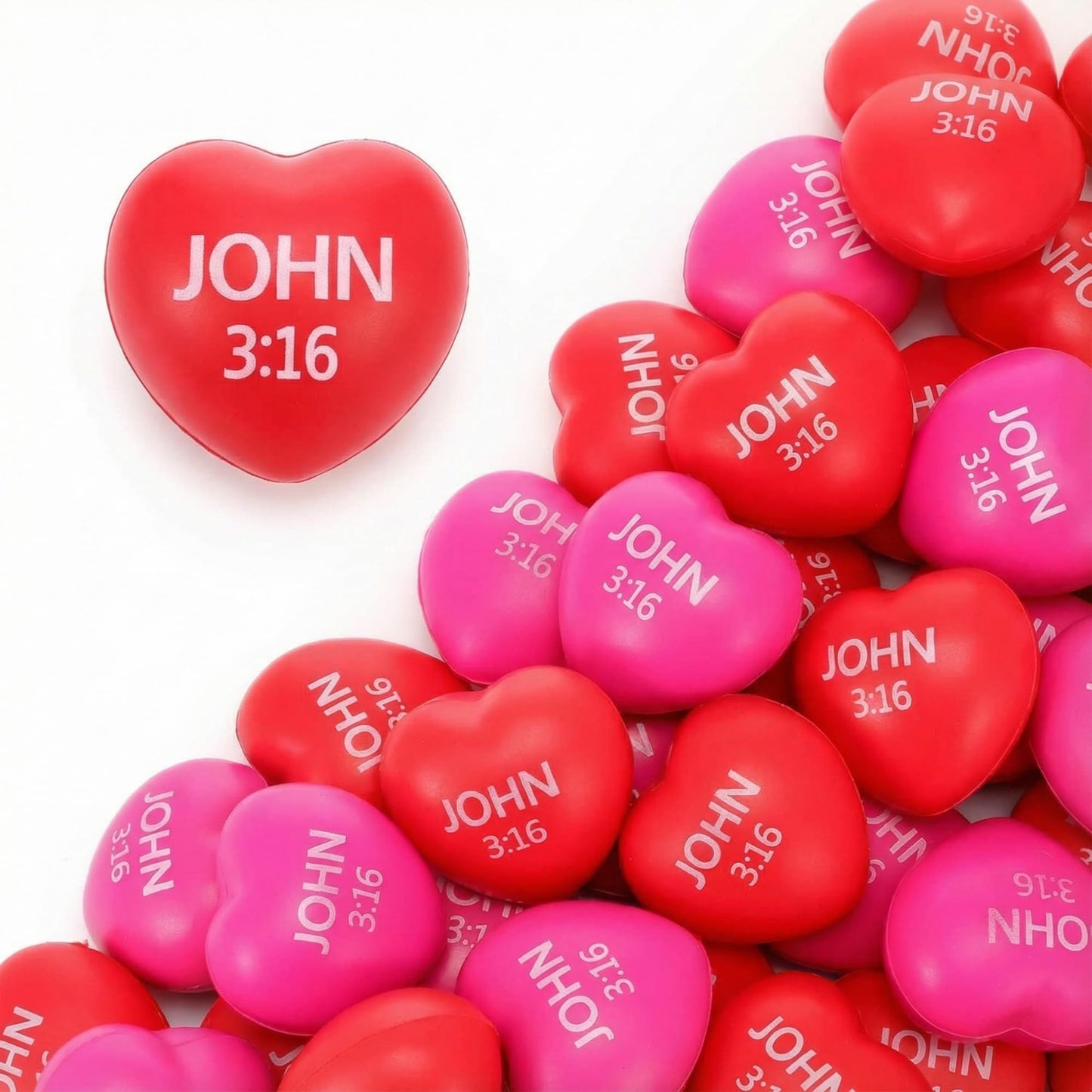 Zubebe 48-Pack Valentine Heart Stress Balls with John 3:16 | 2.76 in Red