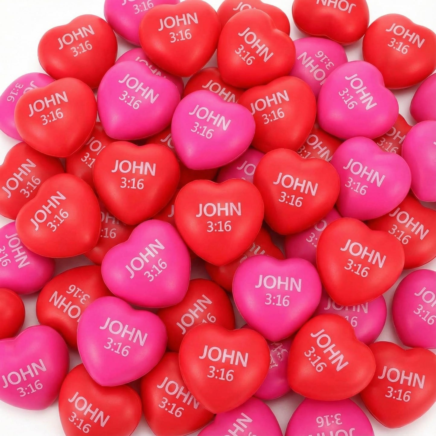 Zubebe 48-Pack Valentine Heart Stress Balls with John 3:16 | 2.76 in Red