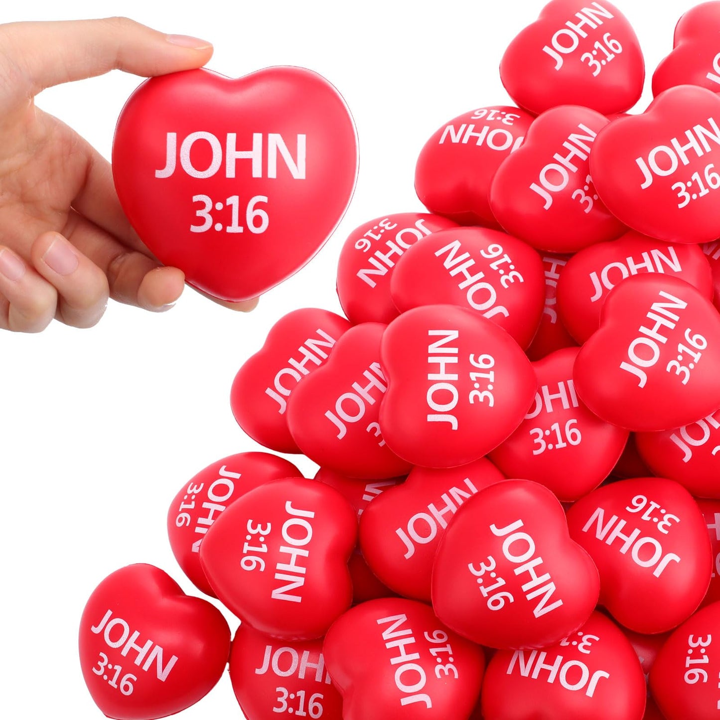 Zubebe 36 Pcs Valentine Heart Stress Balls - John 3:16 Red Gift Set