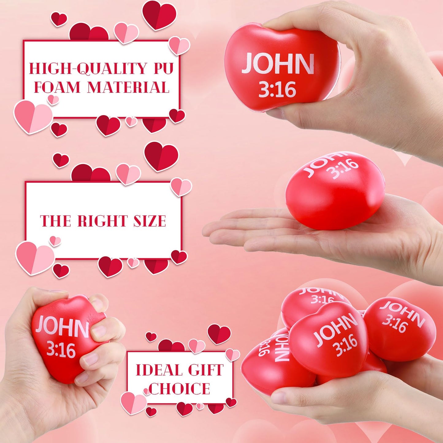 Zubebe 36 Pcs Valentine Heart Stress Balls - John 3:16 Red Gift Set