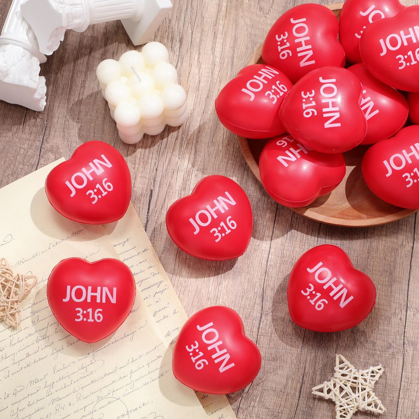 Zubebe 36 Pcs Valentine Heart Stress Balls - John 3:16 Red Gift Set
