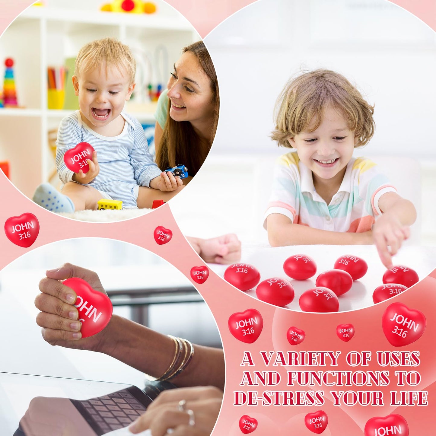 Zubebe 36 Pcs Valentine Heart Stress Balls - John 3:16 Red Gift Set