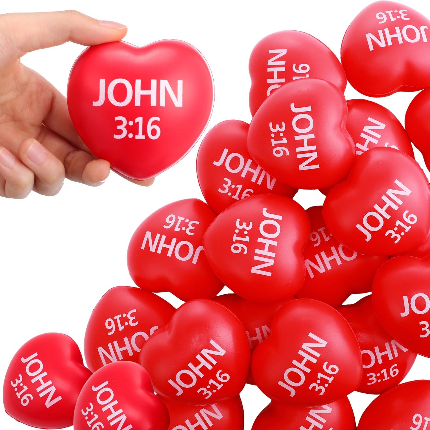 Zubebe 24 Pcs Valentine Heart Stress Balls with John 3:16 – Red PU Bulk Gift