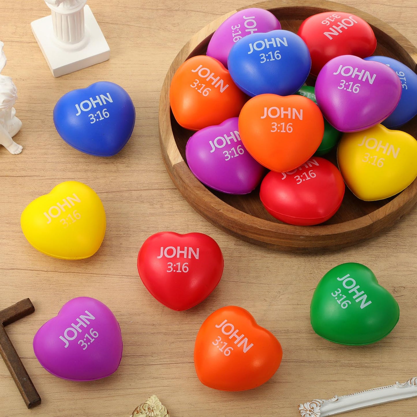 Zubebe 48 Pcs Valentine Heart Stress Balls – John 3:16, Multicolor, 2.76''