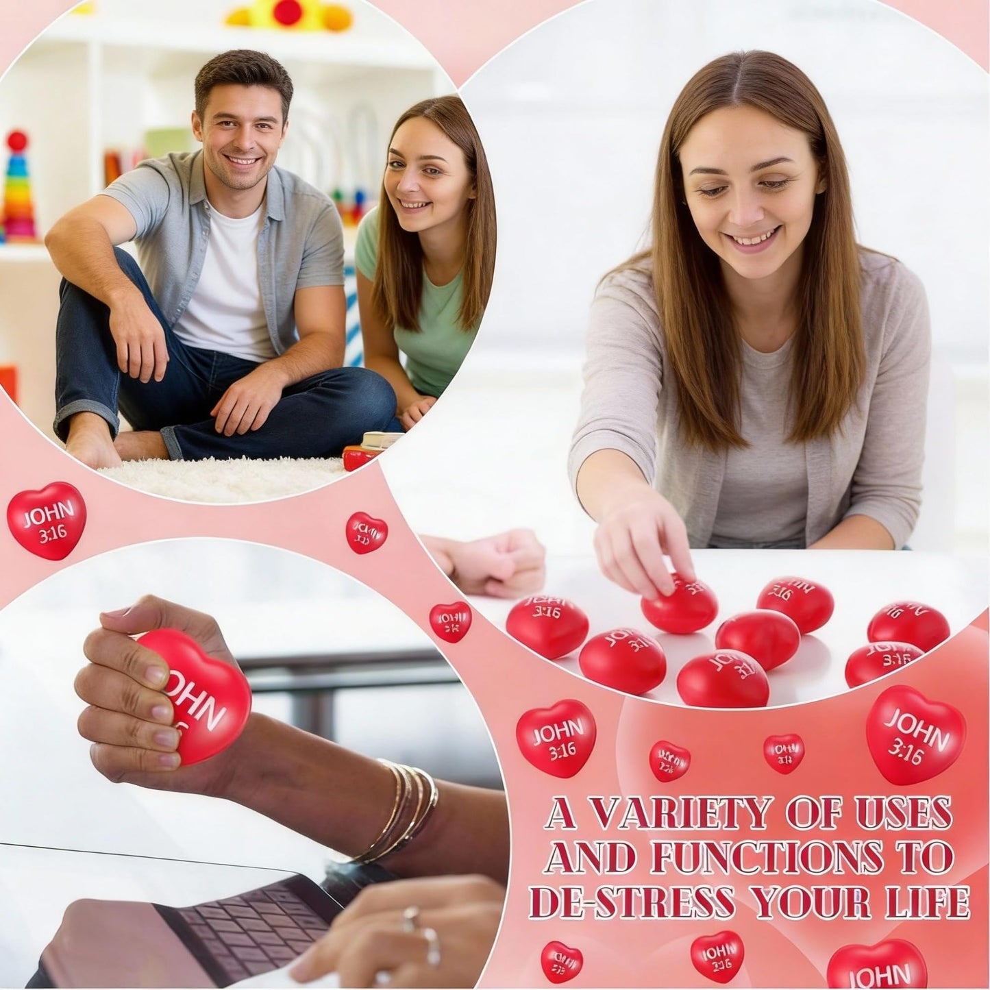 Zubebe 48 Pcs Valentine Heart Stress Balls – John 3:16 Gift Set