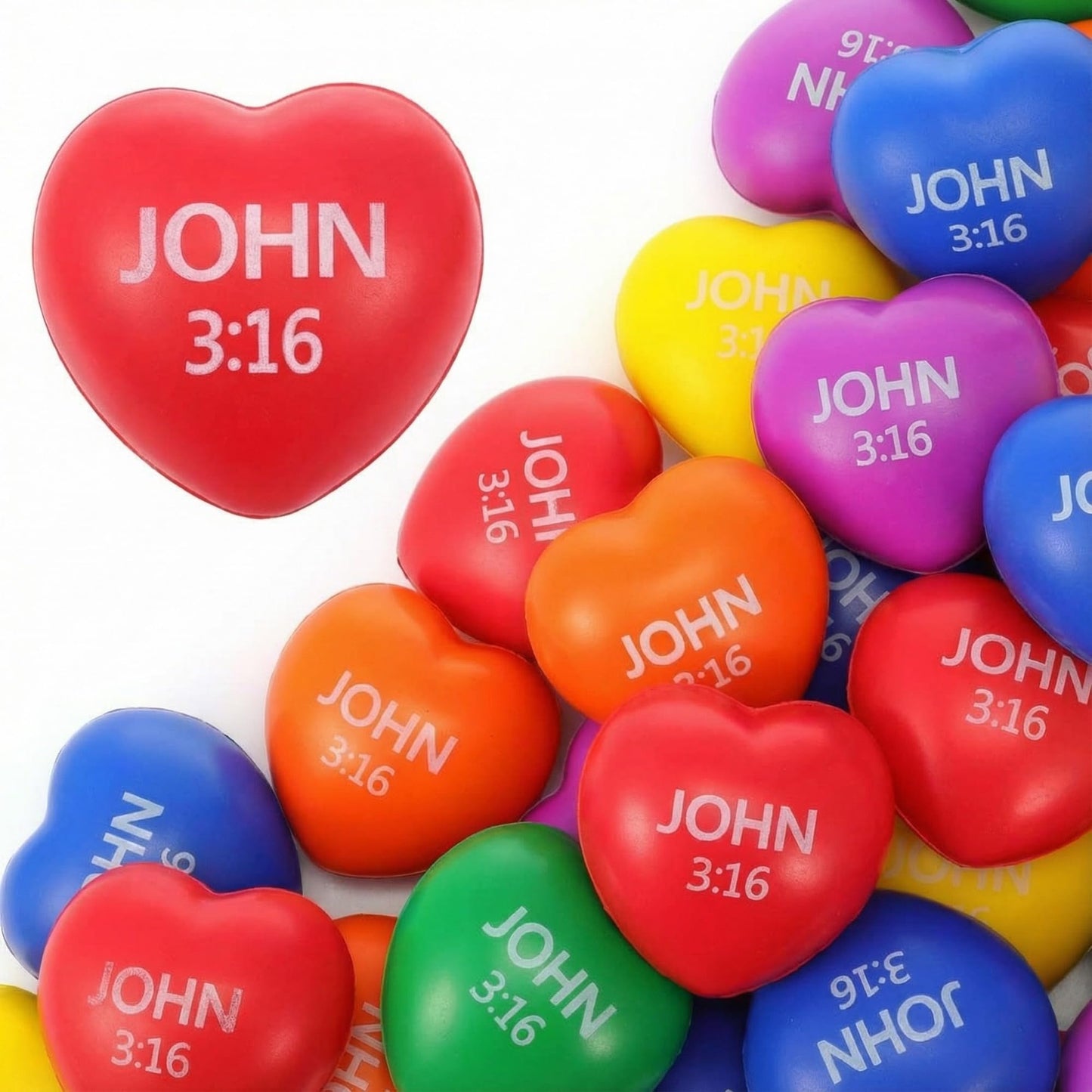 Zubebe 48 Pcs Valentine Heart Stress Balls – John 3:16, Multicolor, 2.76''