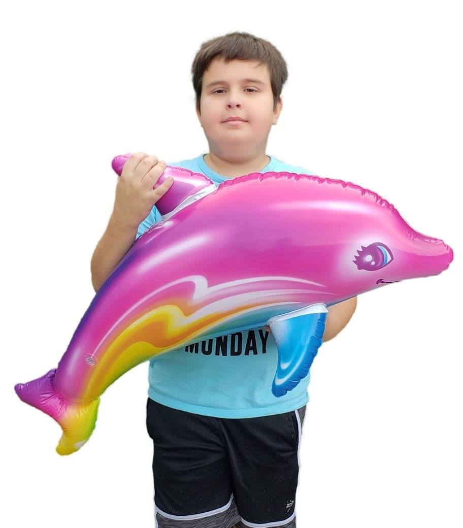 Zugar Land Large 36in Pink Rainbow Dolphin Inflatable Pool Toy – Set of 2