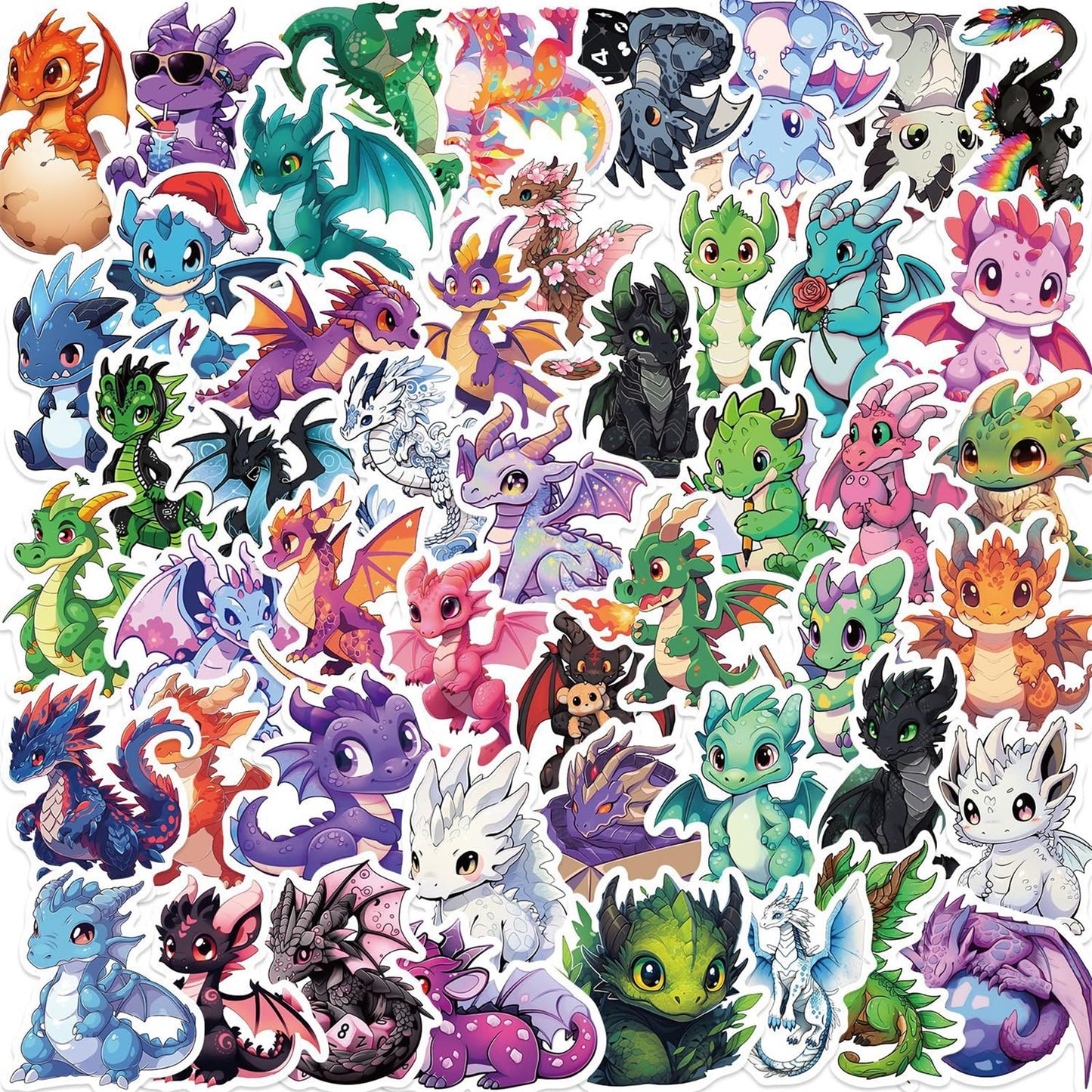 ZUIYIJIANGNAN 50pcs Cartoon Dragon Stickers – Waterproof Vinyl for Laptops & Water Bottles