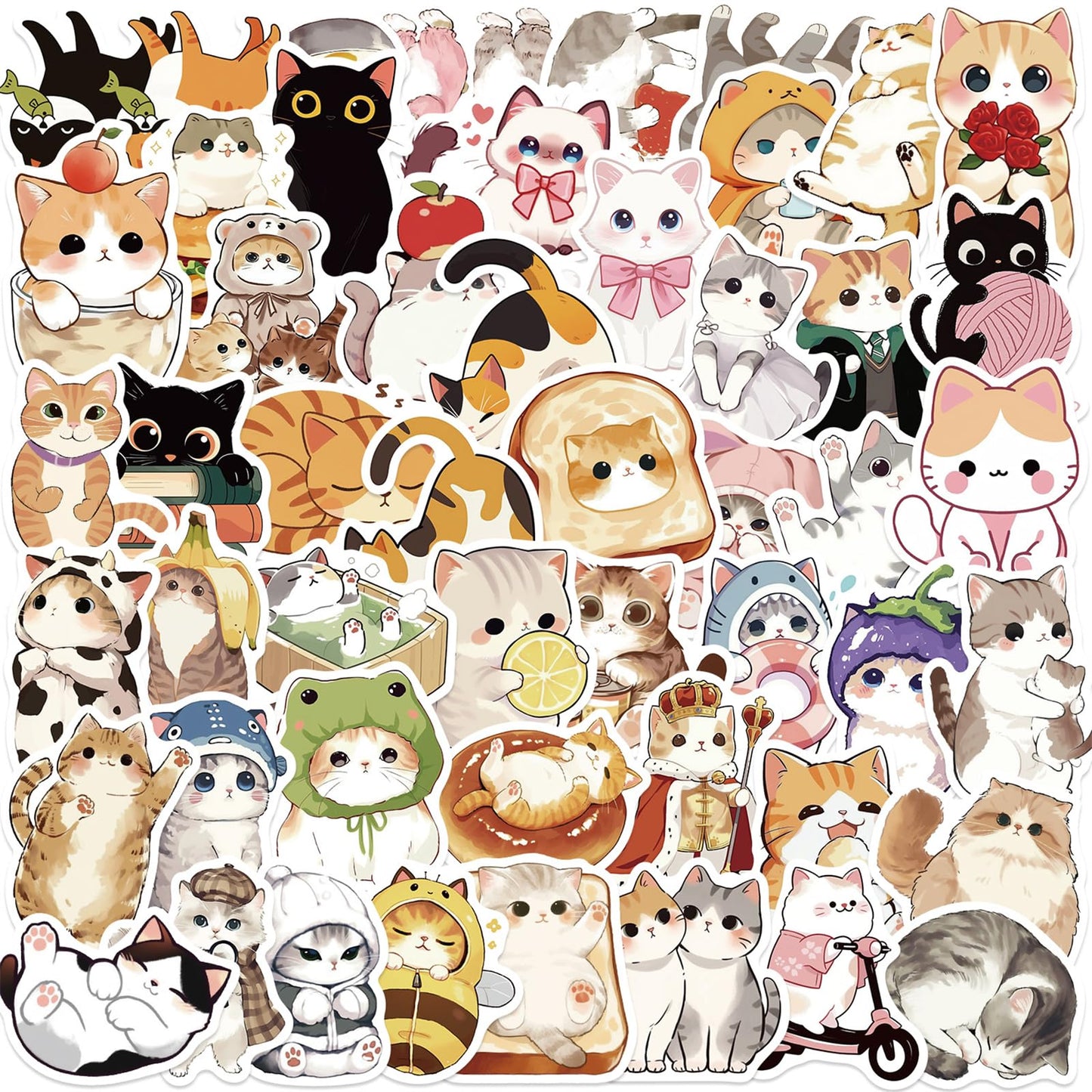 50 Pcs Cute Cat Stickers for Kids | Waterproof Vinyl Kawaii Cats - ZUIYIJIANGNAN
