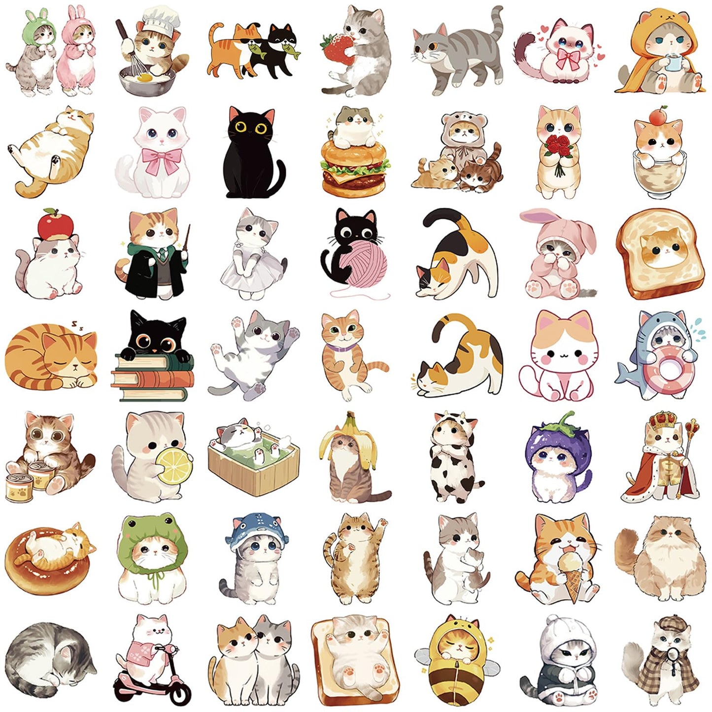 50 Pcs Cute Cat Stickers for Kids | Waterproof Vinyl Kawaii Cats - ZUIYIJIANGNAN