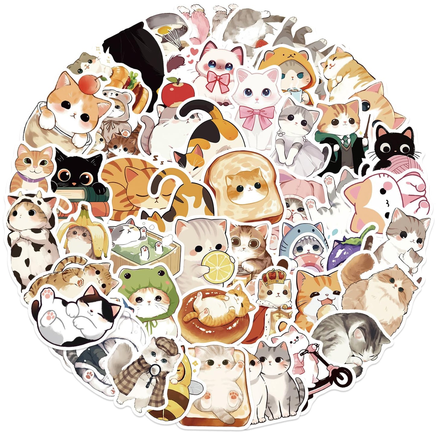 50 Pcs Cute Cat Stickers for Kids | Waterproof Vinyl Kawaii Cats - ZUIYIJIANGNAN