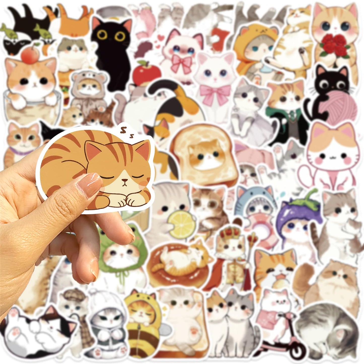50 Pcs Cute Cat Stickers for Kids | Waterproof Vinyl Kawaii Cats - ZUIYIJIANGNAN