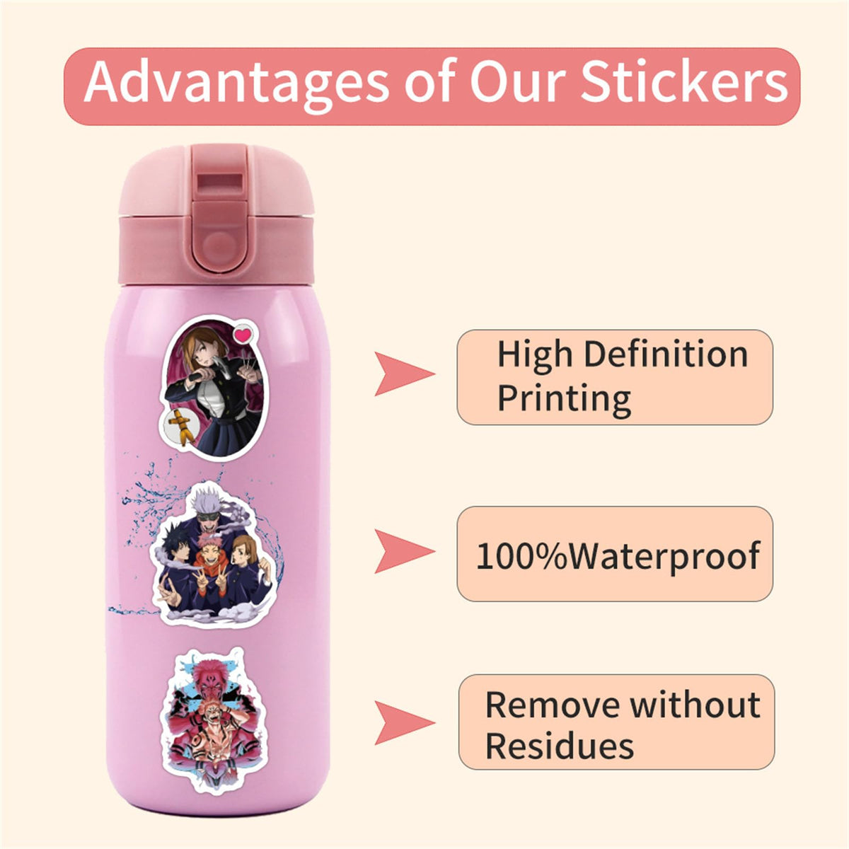 ZUIYIJIANGNAN Jujutsu Kaisen Stickers – 55pc Waterproof Vinyl Set for Laptops, Water Bottles, Notebooks