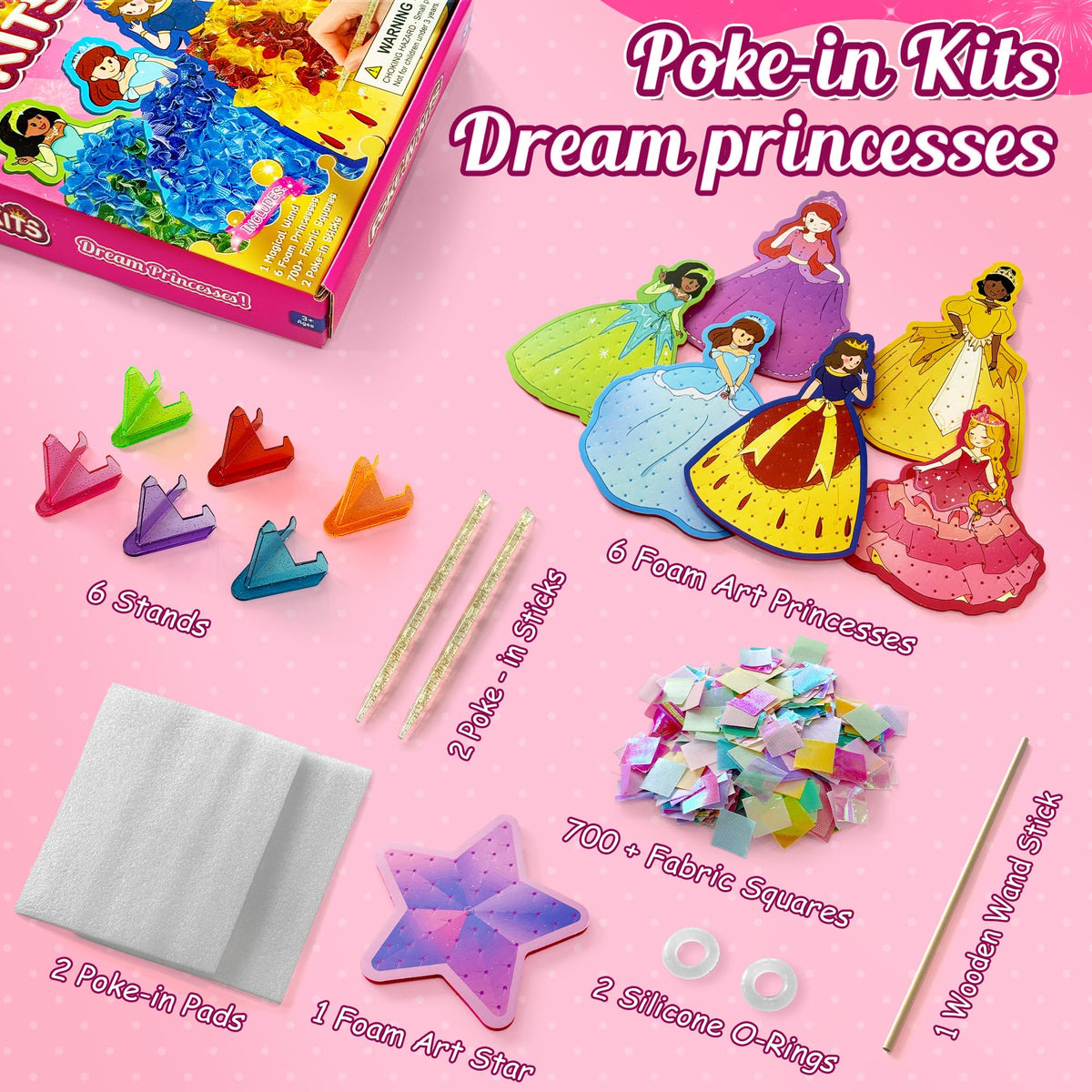 ZUNIRA Poke-in Kits Dream Princess – Mess-Free Creative Craft for Kids Aged 3-9
