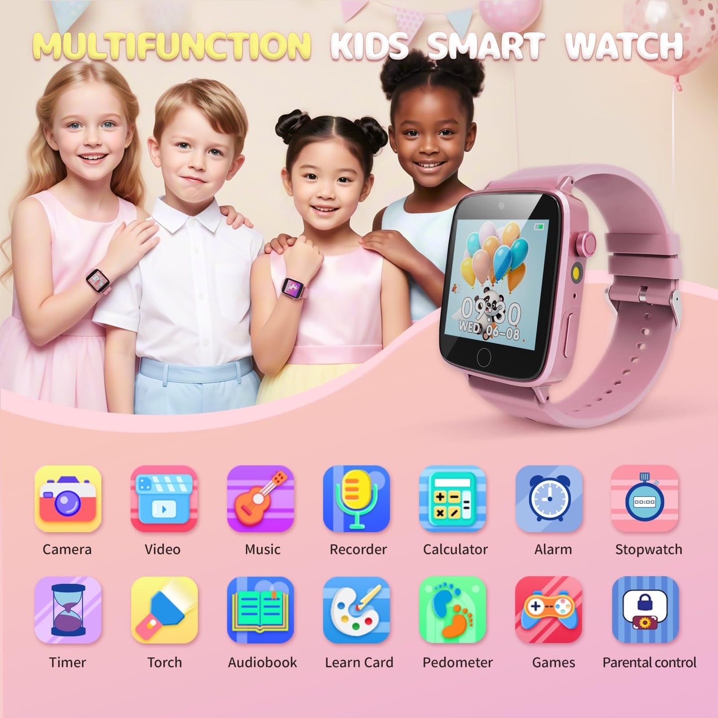 ZUODUN Kids Watch for Girls – Camera, 26 Puzzle Games, Alarm, Pedometer & Learning Cards