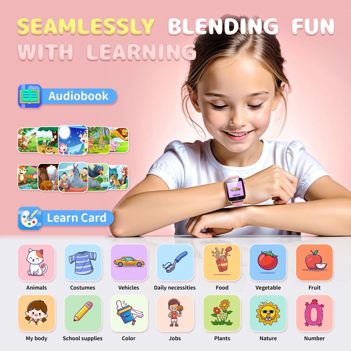 ZUODUN Kids Watch for Girls – Camera, 26 Puzzle Games, Alarm, Pedometer & Learning Cards