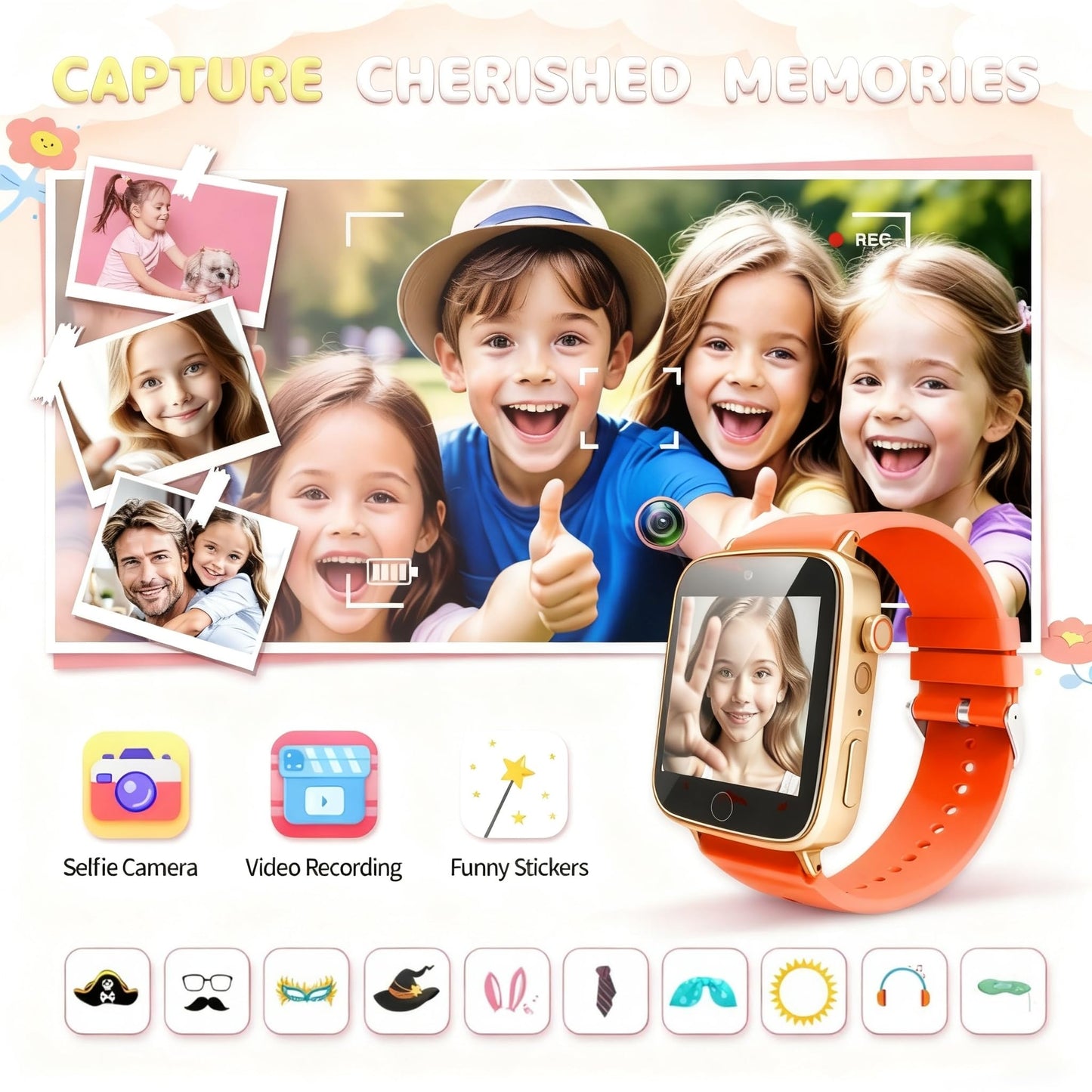 ZUODUN Kids Watch for Girls – Orange Smart Watch with Camera, 26 Games, Alarm, Pedometer & Audiobooks