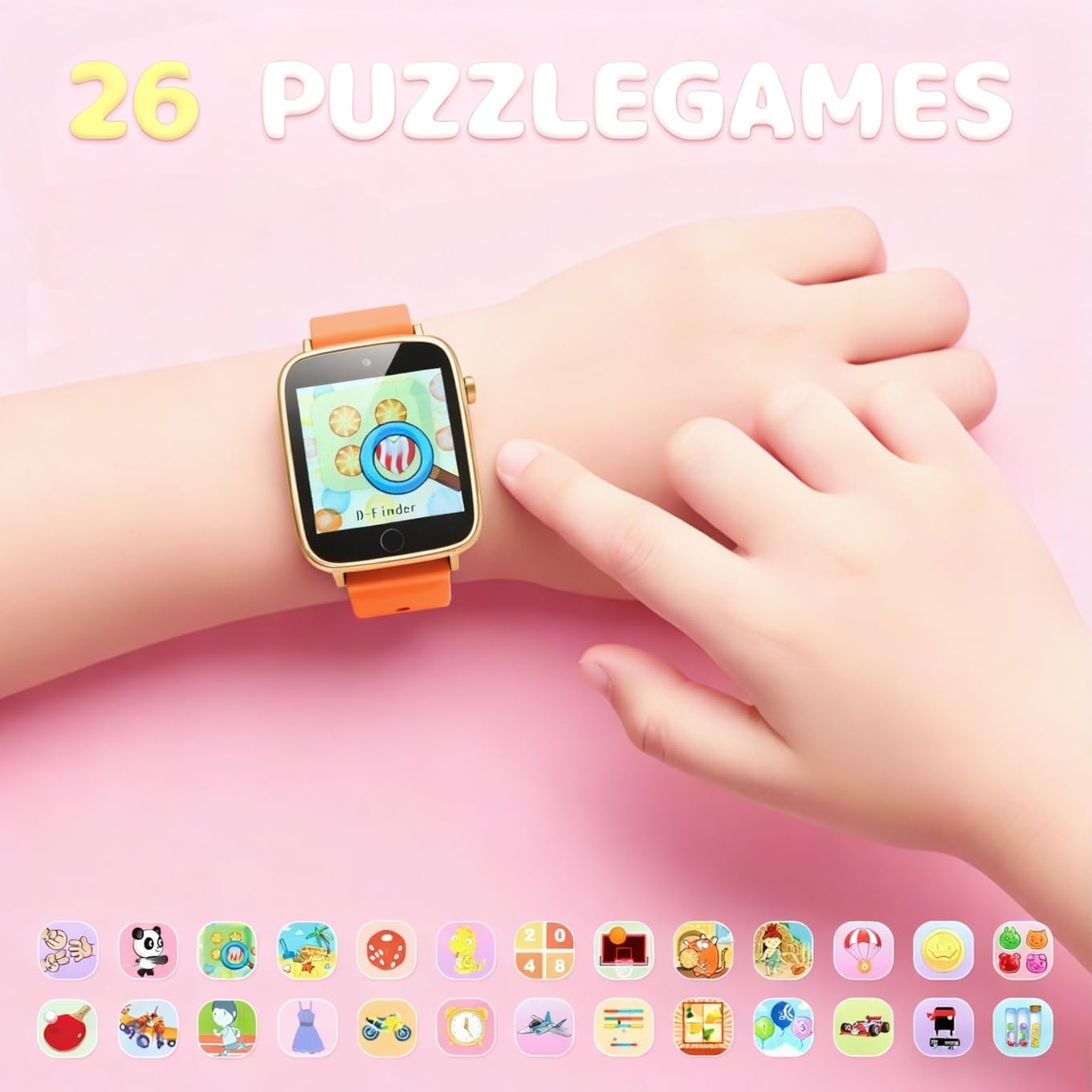 ZUODUN Kids Watch for Girls – Orange Smart Watch with Camera, 26 Games, Alarm, Pedometer & Audiobooks